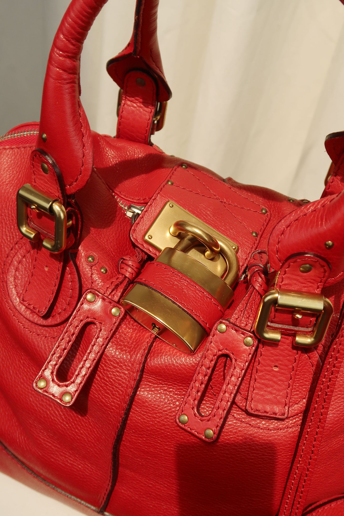 Chloe Red Paddington Dome Tote Shoulder Bag