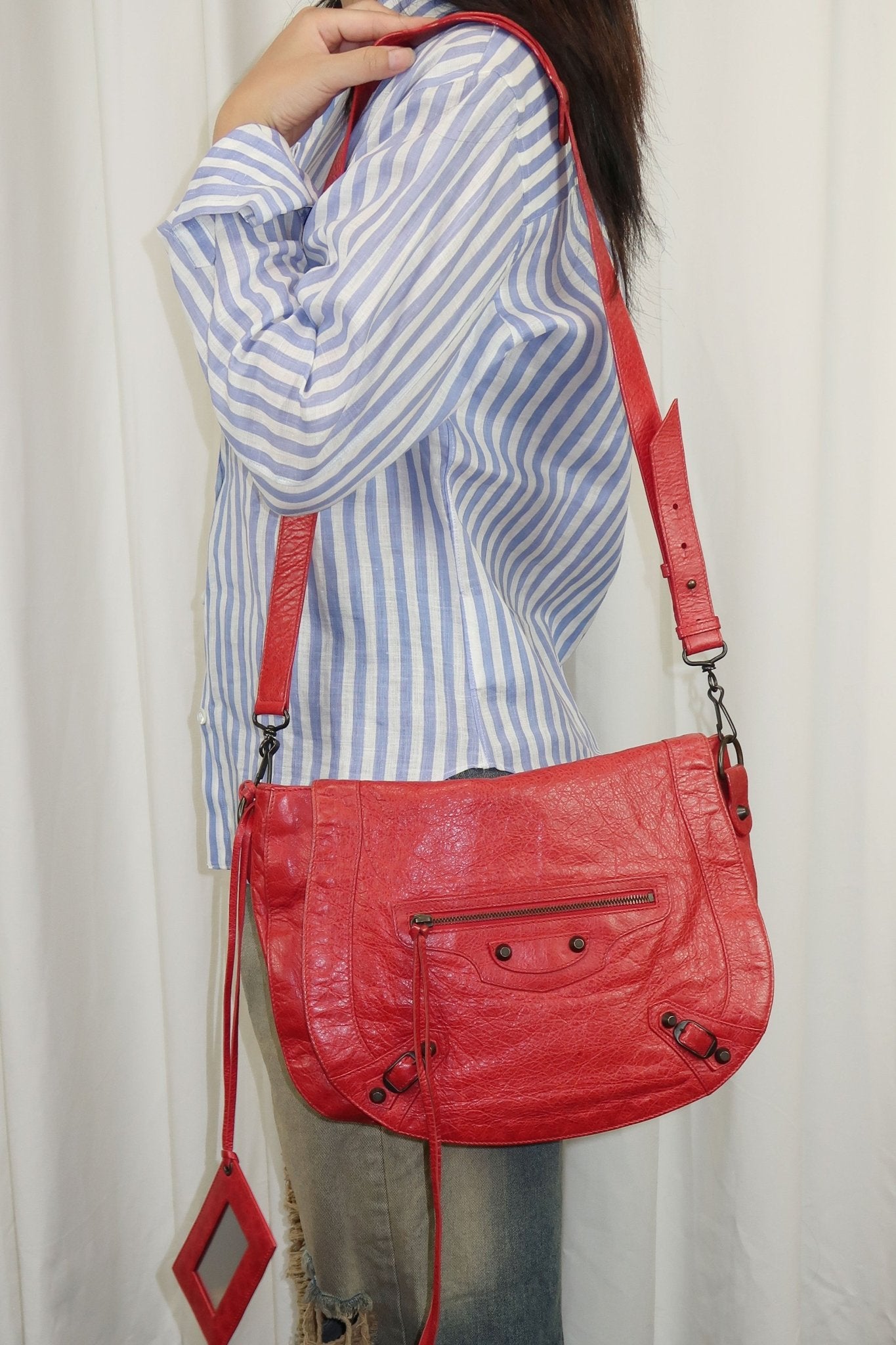 Balenciaga Red Folk Messenger Bag - Jade Vintage