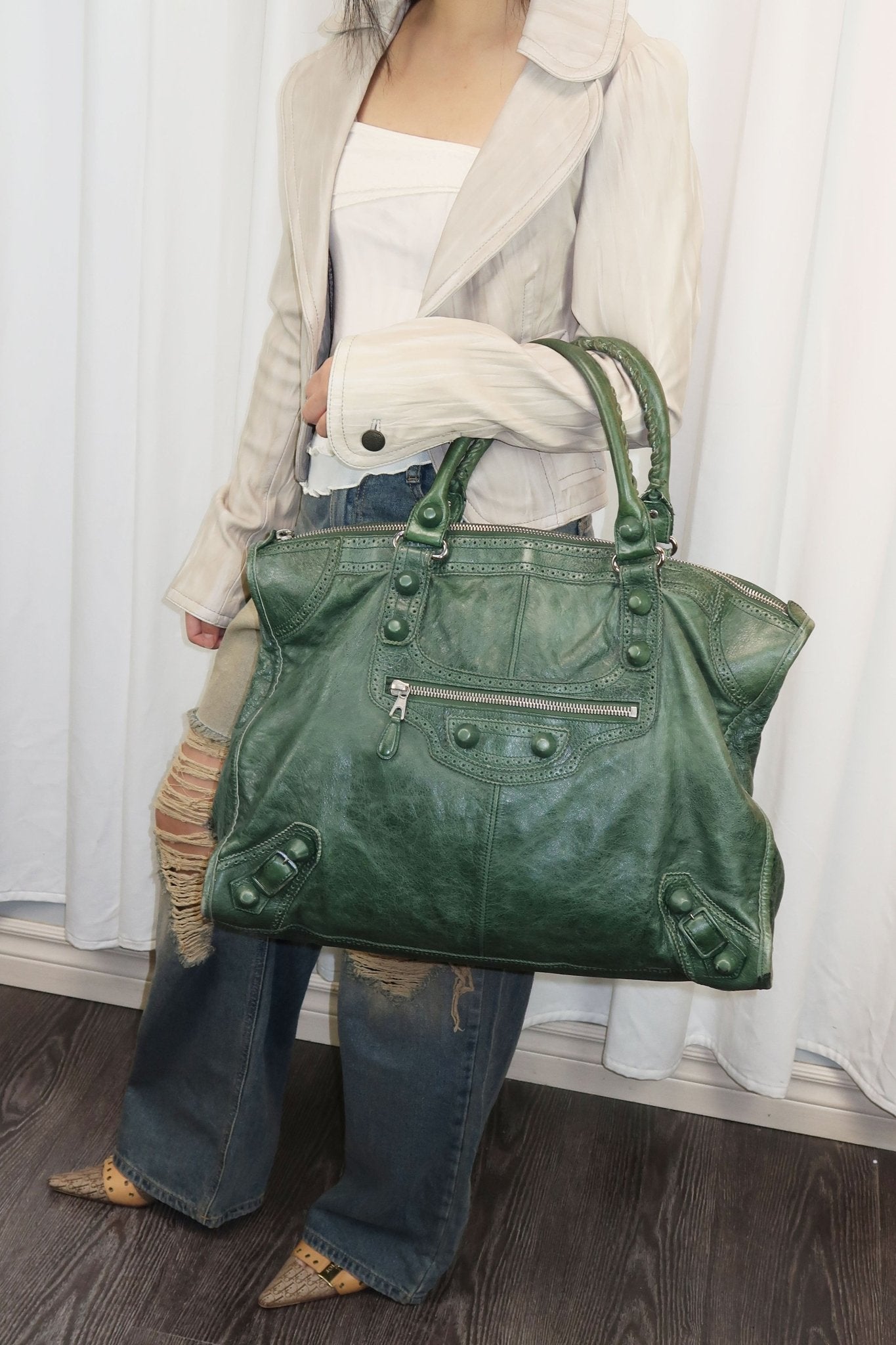 Balenciaga Weekender City Bag Dark Green - Jade Vintage