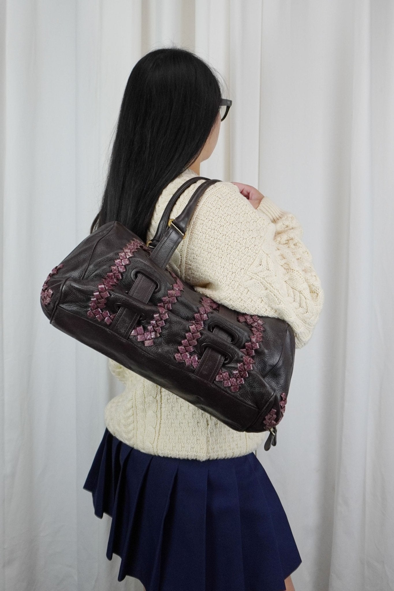 Bottega Veneta Nappa Intrecciato Accordion Satchel Moro - Jade Vintage