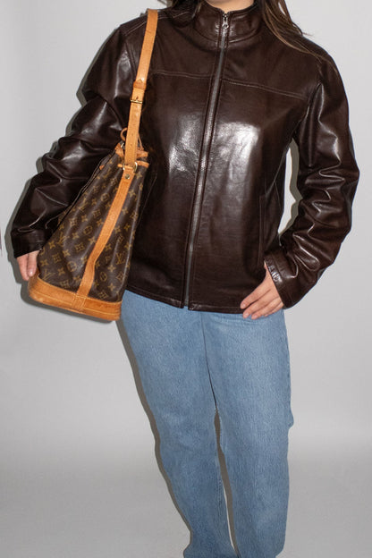 Chocolate Brown Leather Jacket / Medium-Large - Jade Vintage