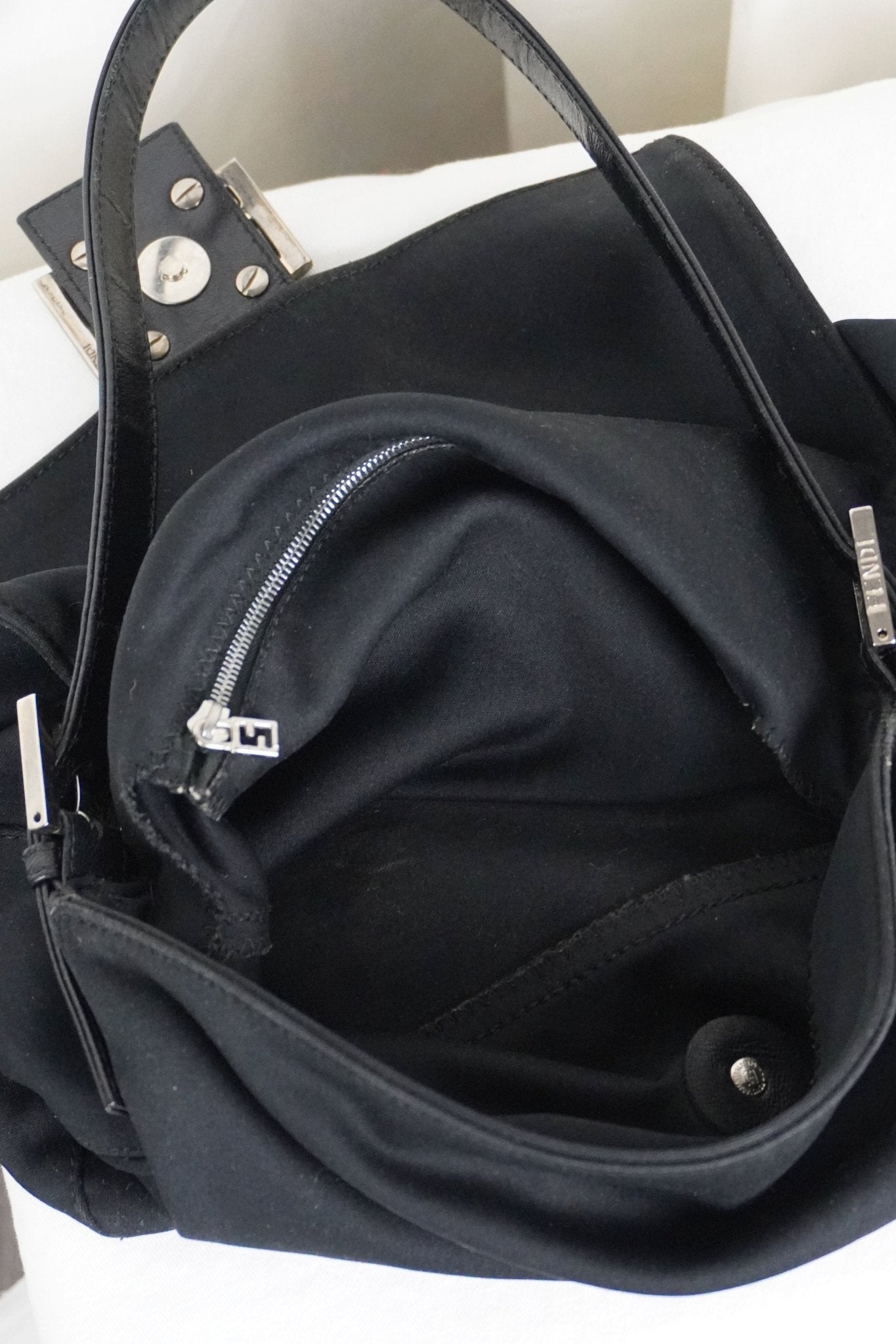 Fendi Black Jersey Cotton Baguette - Jade Vintage