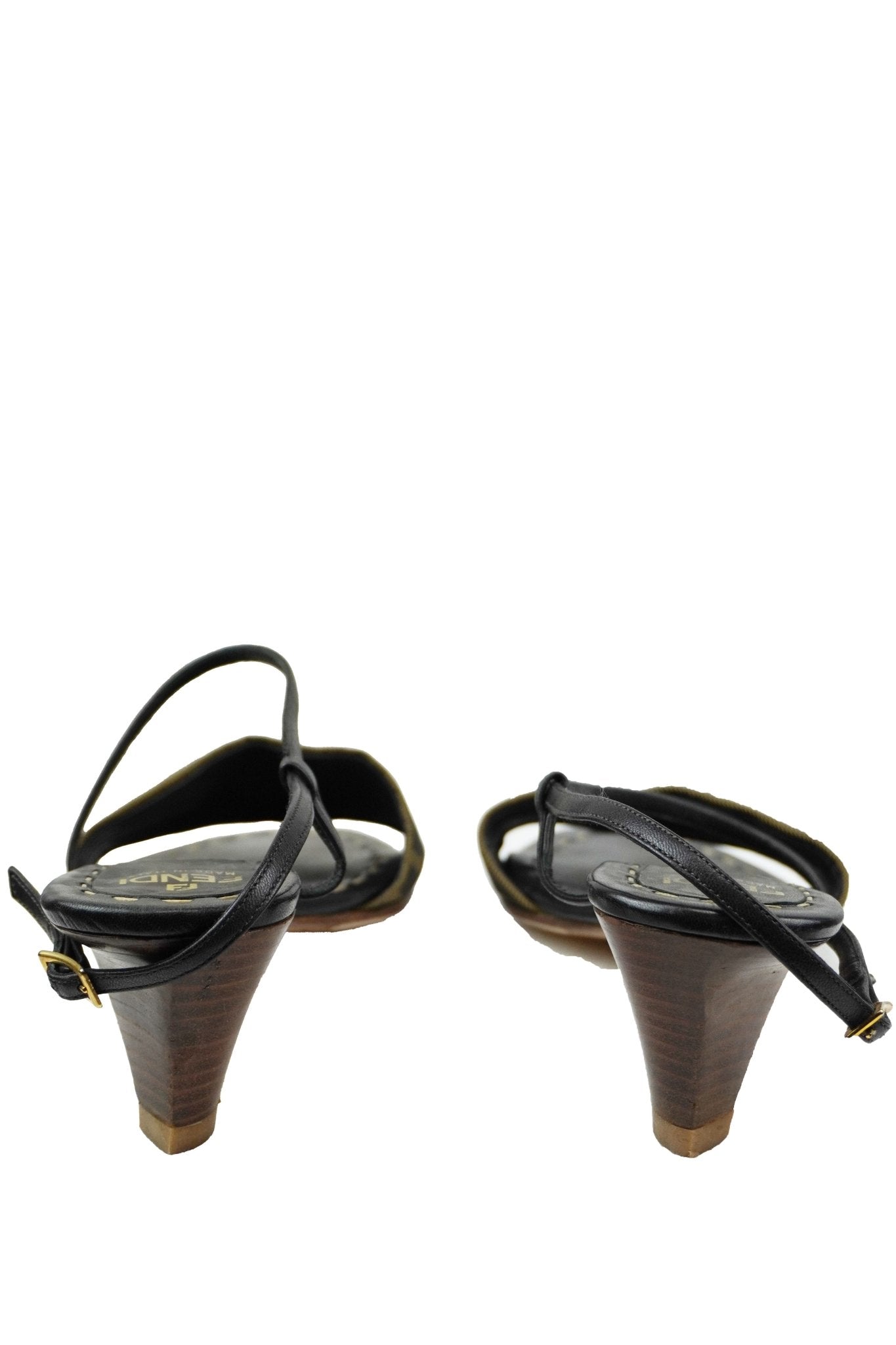 Fendi Monogram Strappy Kitten Heels / 36.5 - Jade Vintage