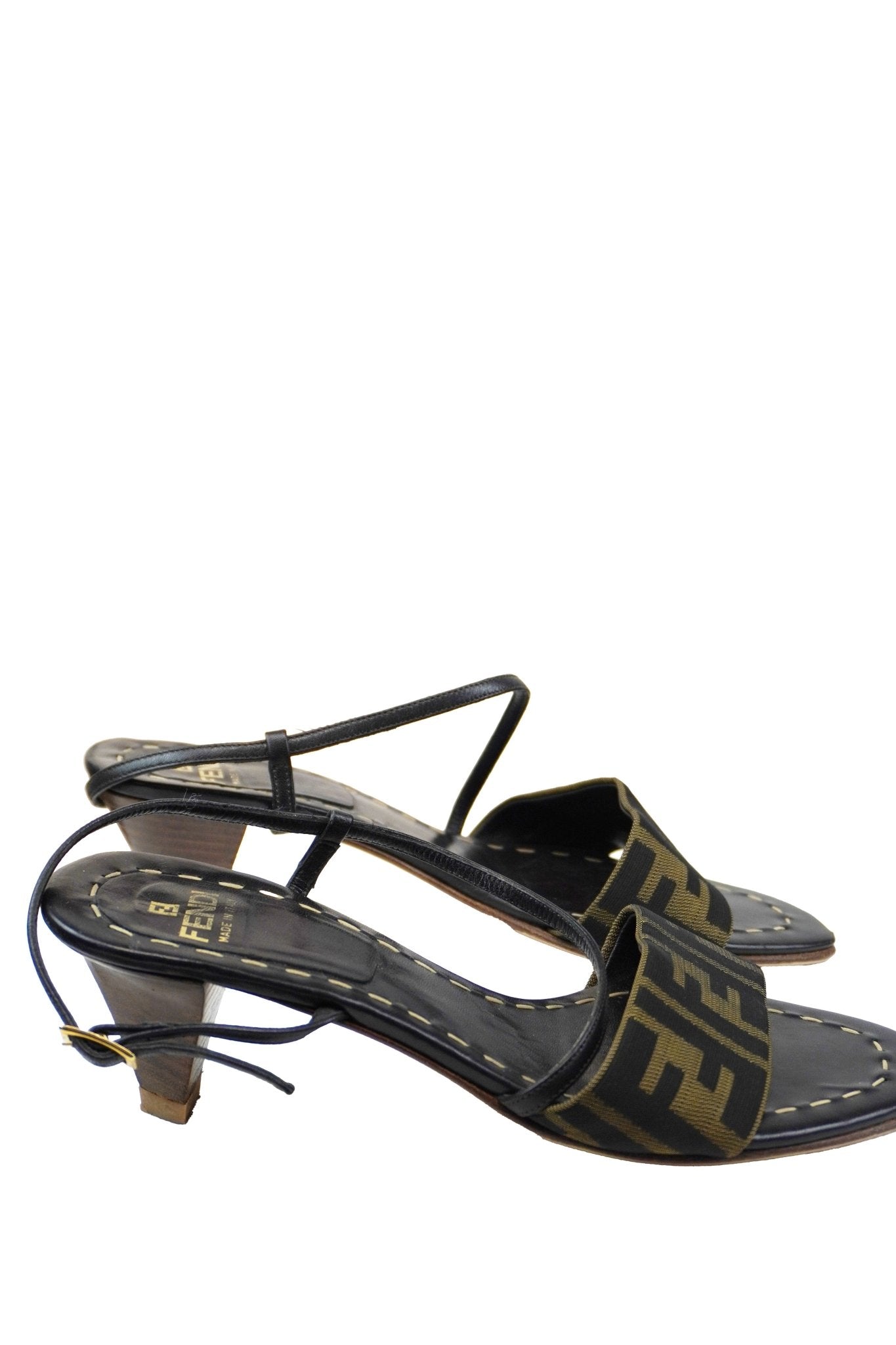 Fendi Monogram Strappy Kitten Heels / 36.5 - Jade Vintage