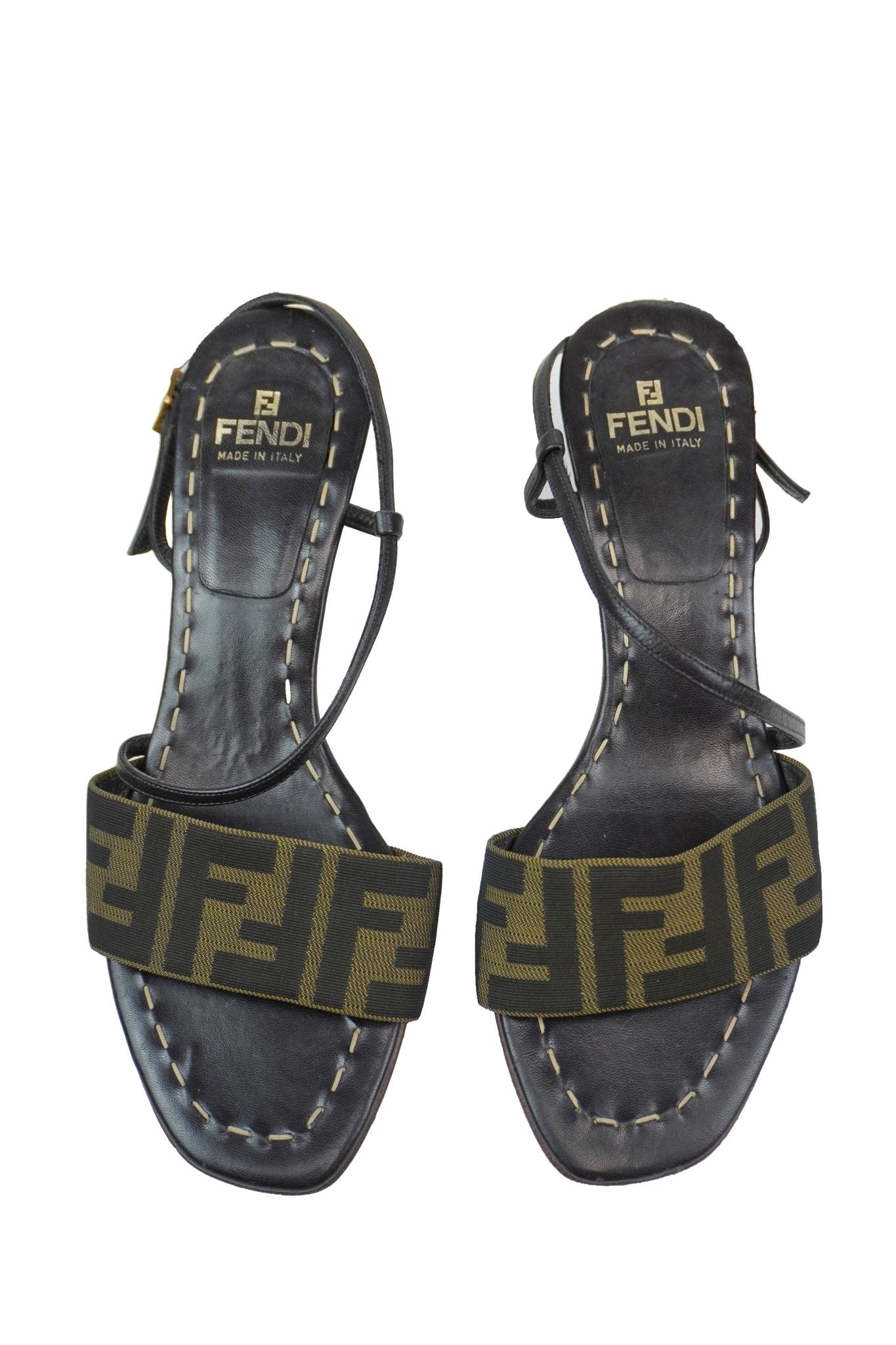 Fendi Monogram Strappy Kitten Heels / 36.5 - Jade Vintage