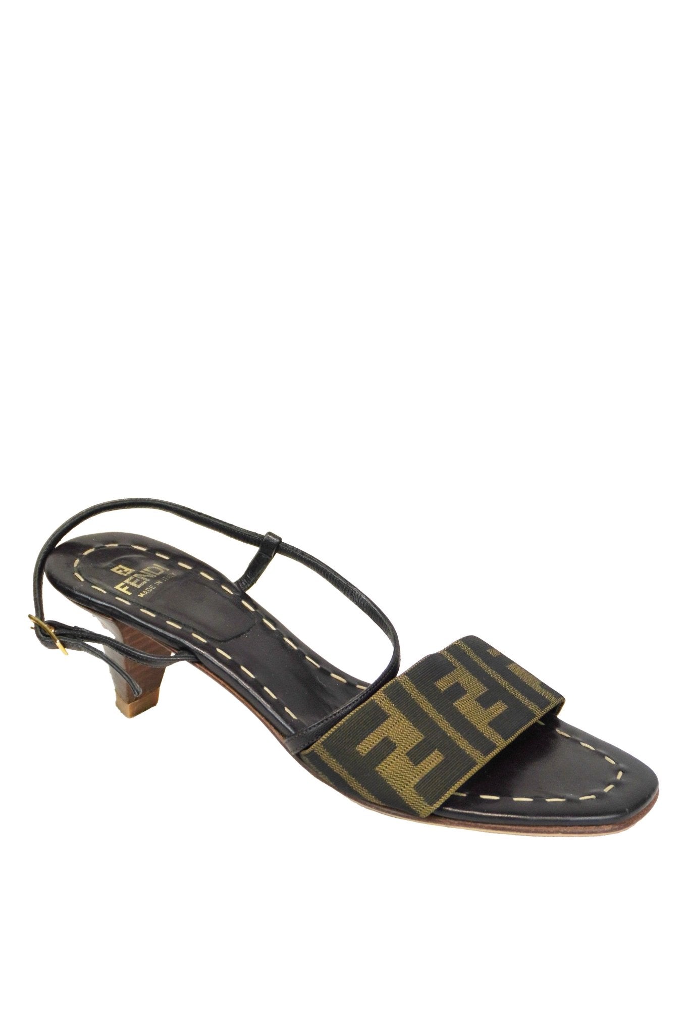 Fendi Monogram Strappy Kitten Heels / 36.5 - Jade Vintage