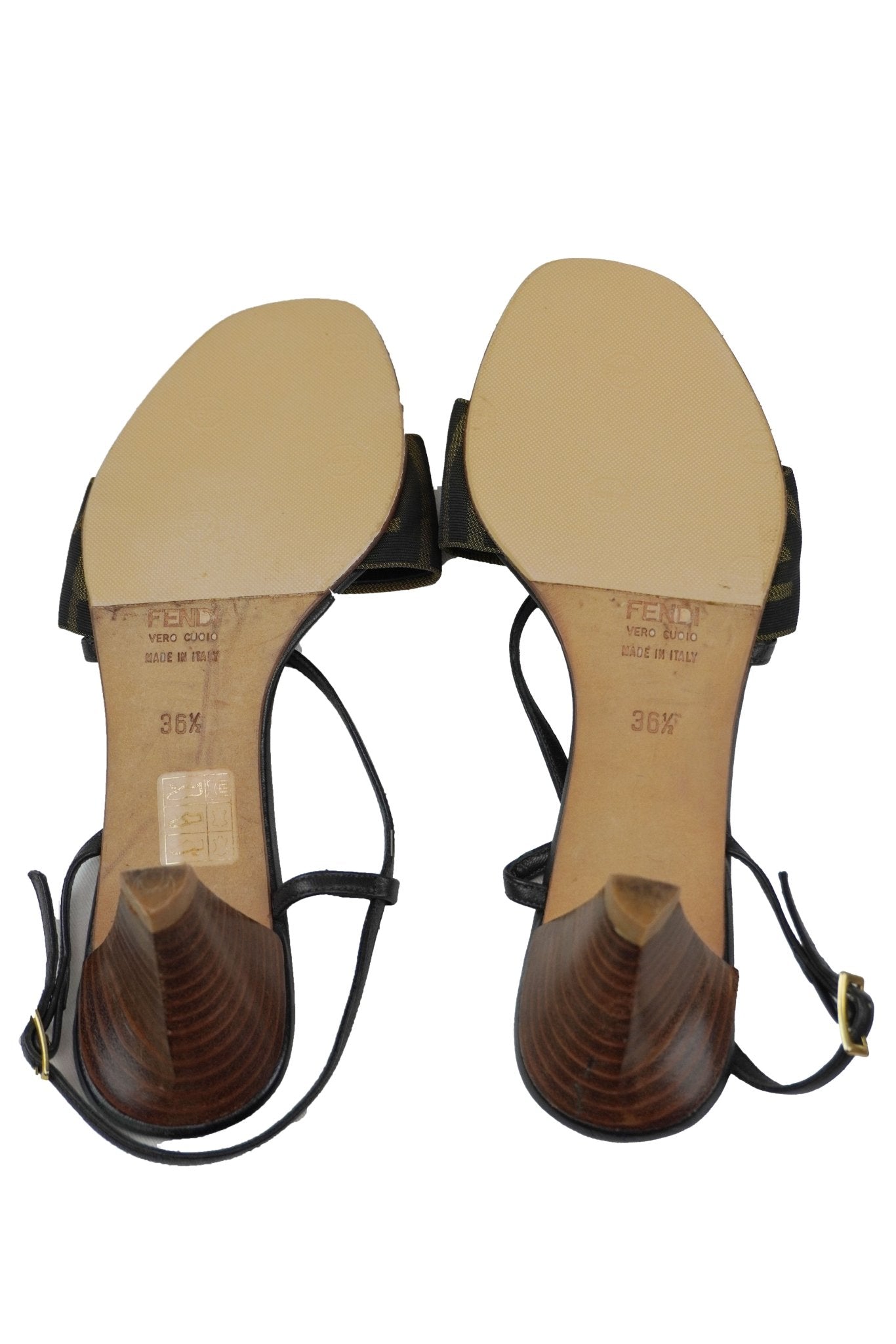 Fendi Monogram Strappy Kitten Heels / 36.5 - Jade Vintage