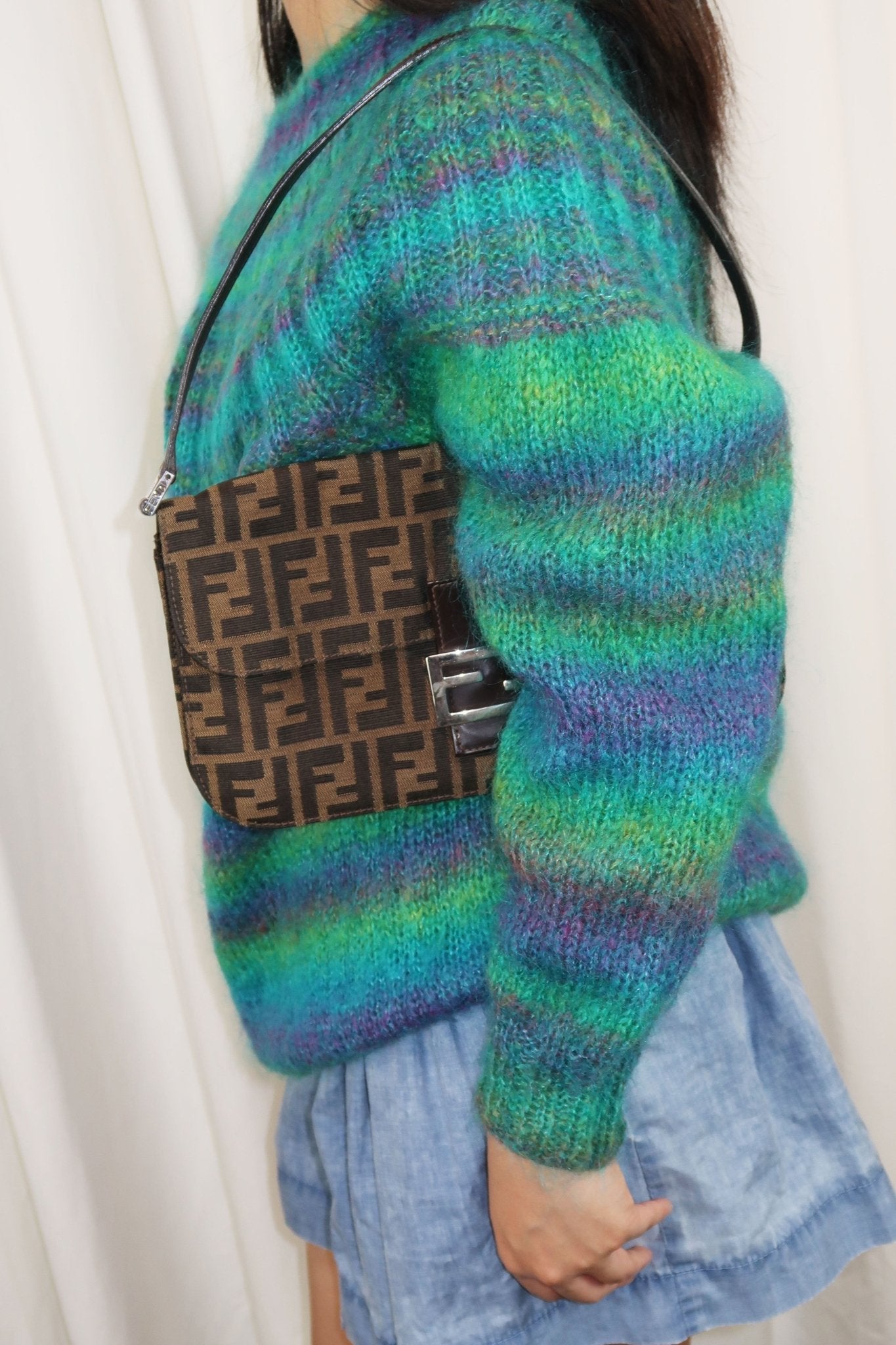 Fendi Zucca Baguette Accordion Shoulder Bag - Jade Vintage