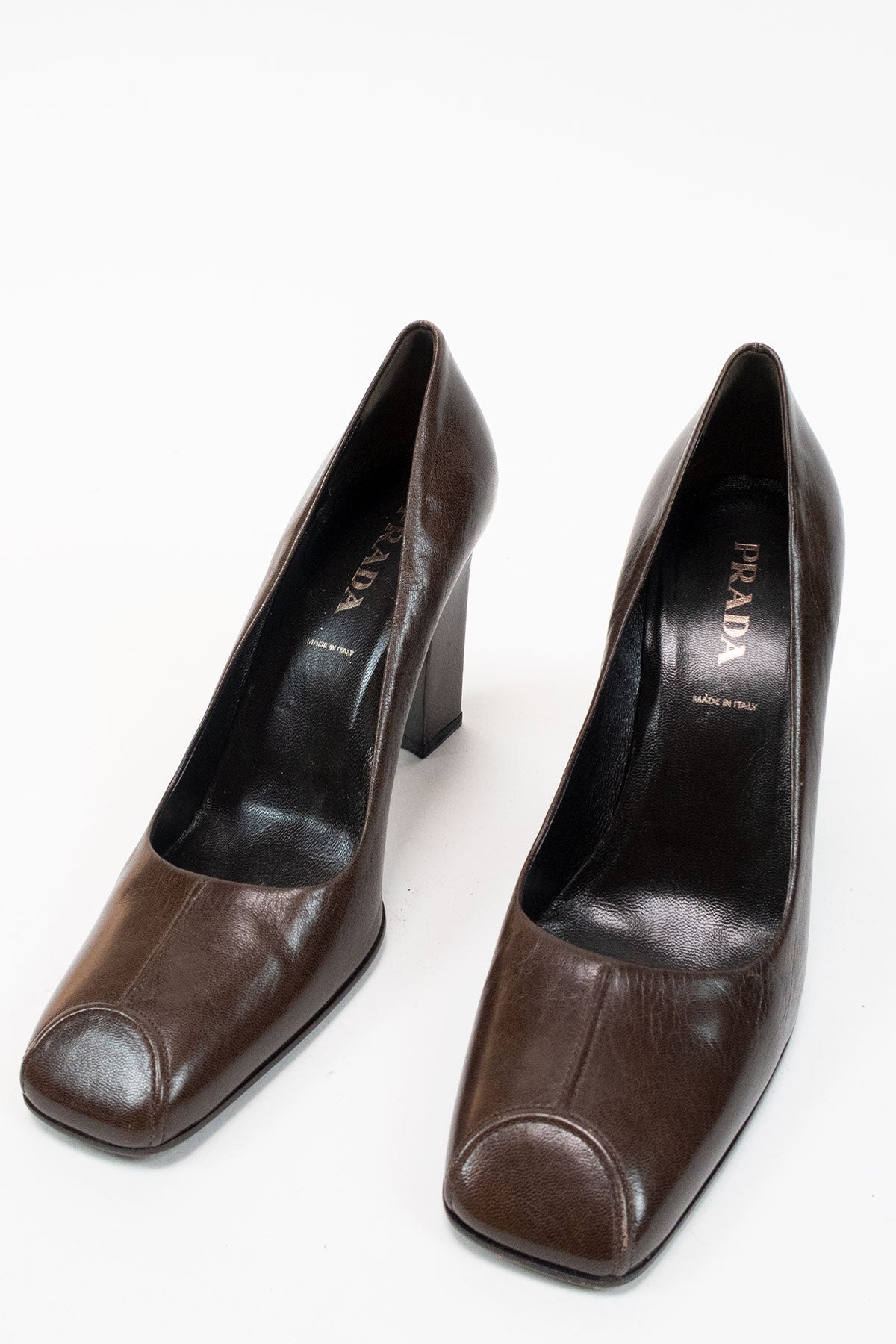 Prada Brown Square Toe Heel / 37 1/2 - Jade Vintage