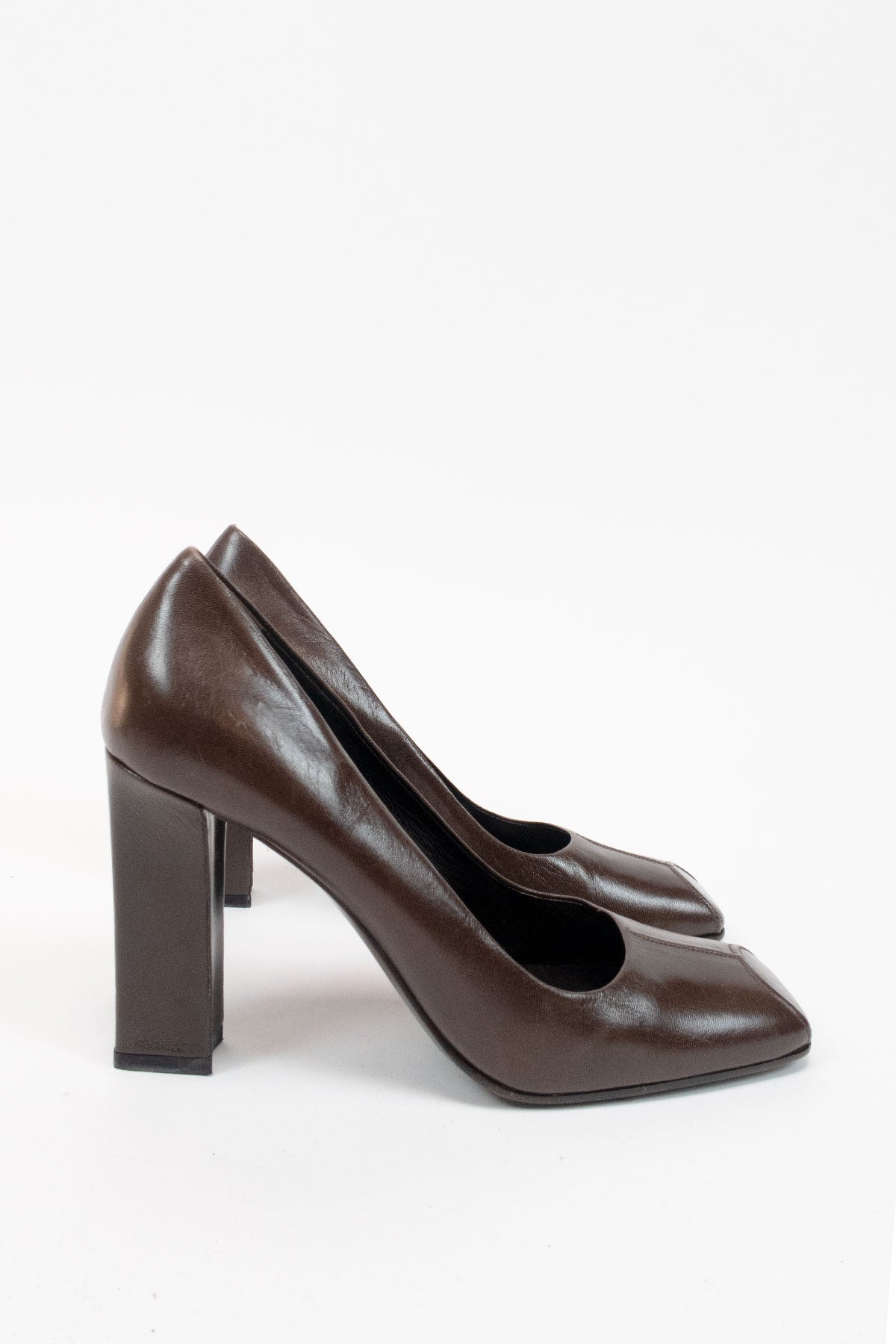 Prada Brown Square Toe Heel / 37 1/2 - Jade Vintage