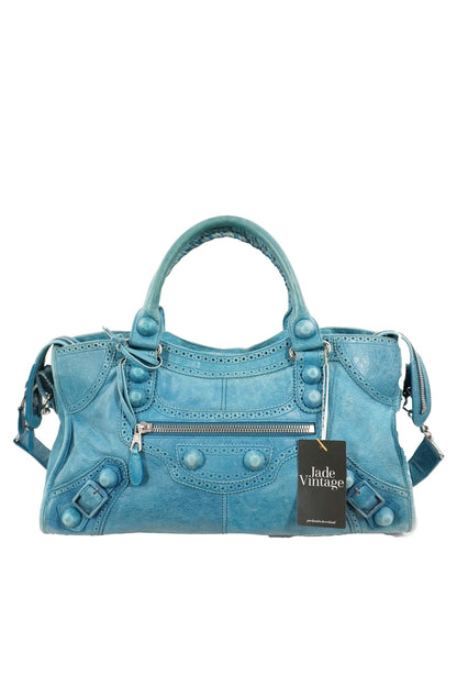 2009 Balenciaga Turquoise Part Time Bag Brogues Giant 21 Leather Hardware - Jade Vintage