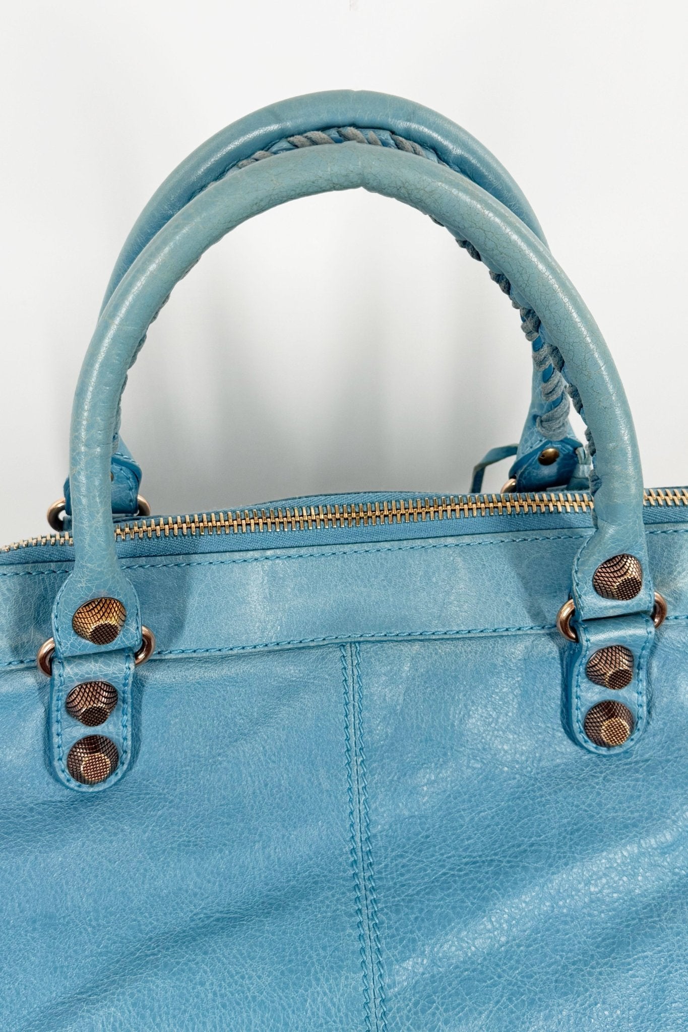2012 Balenciaga Bleu Indigo Work Tote Giant 12 Rose Gold Hardware - Jade Vintage