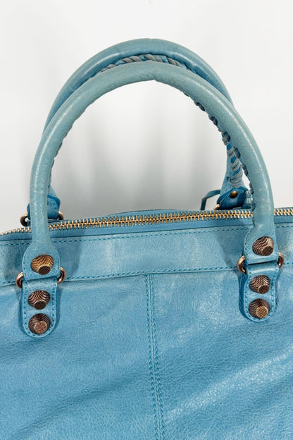 2012 Balenciaga Bleu Indigo Work Tote Giant 12 Rose Gold Hardware - Jade Vintage