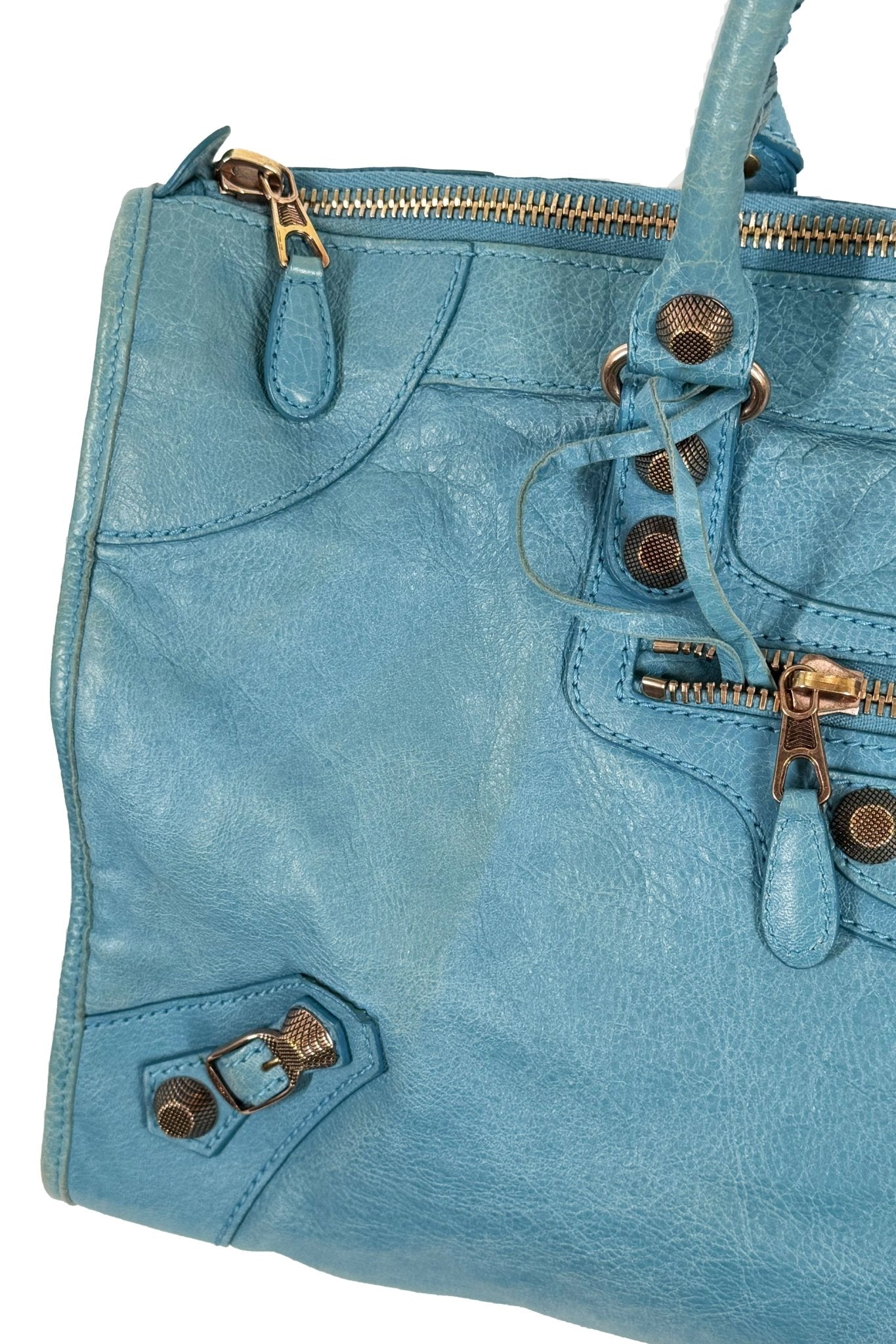 2012 Balenciaga Bleu Indigo Work Tote Giant 12 Rose Gold Hardware - Jade Vintage