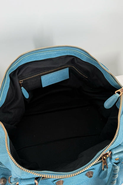 2012 Balenciaga Bleu Indigo Work Tote Giant 12 Rose Gold Hardware - Jade Vintage