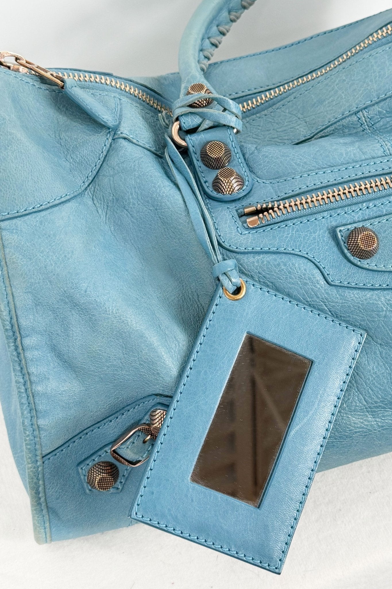 2012 Balenciaga Bleu Indigo Work Tote Giant 12 Rose Gold Hardware - Jade Vintage