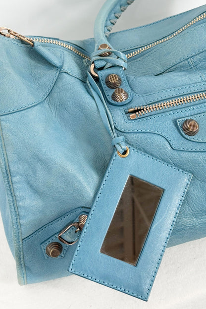 2012 Balenciaga Bleu Indigo Work Tote Giant 12 Rose Gold Hardware - Jade Vintage