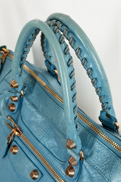 2012 Balenciaga Bleu Indigo Work Tote Giant 12 Rose Gold Hardware - Jade Vintage