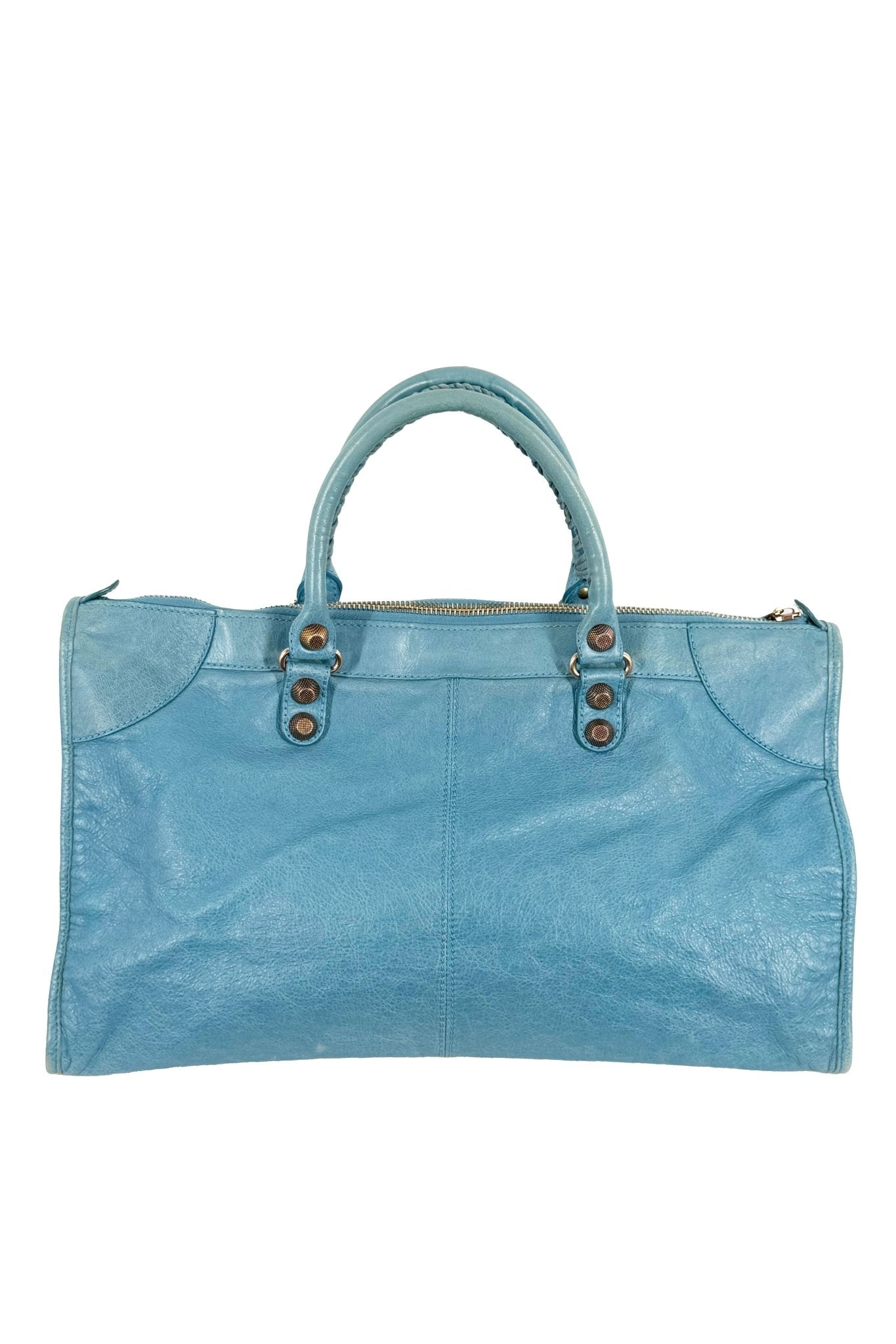 2012 Balenciaga Bleu Indigo Work Tote Giant 12 Rose Gold Hardware - Jade Vintage