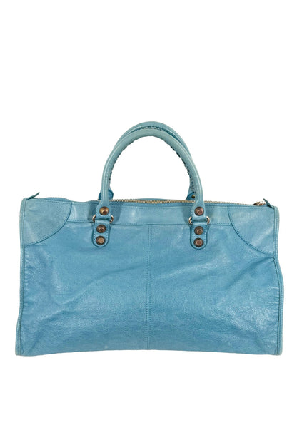 2012 Balenciaga Bleu Indigo Work Tote Giant 12 Rose Gold Hardware - Jade Vintage
