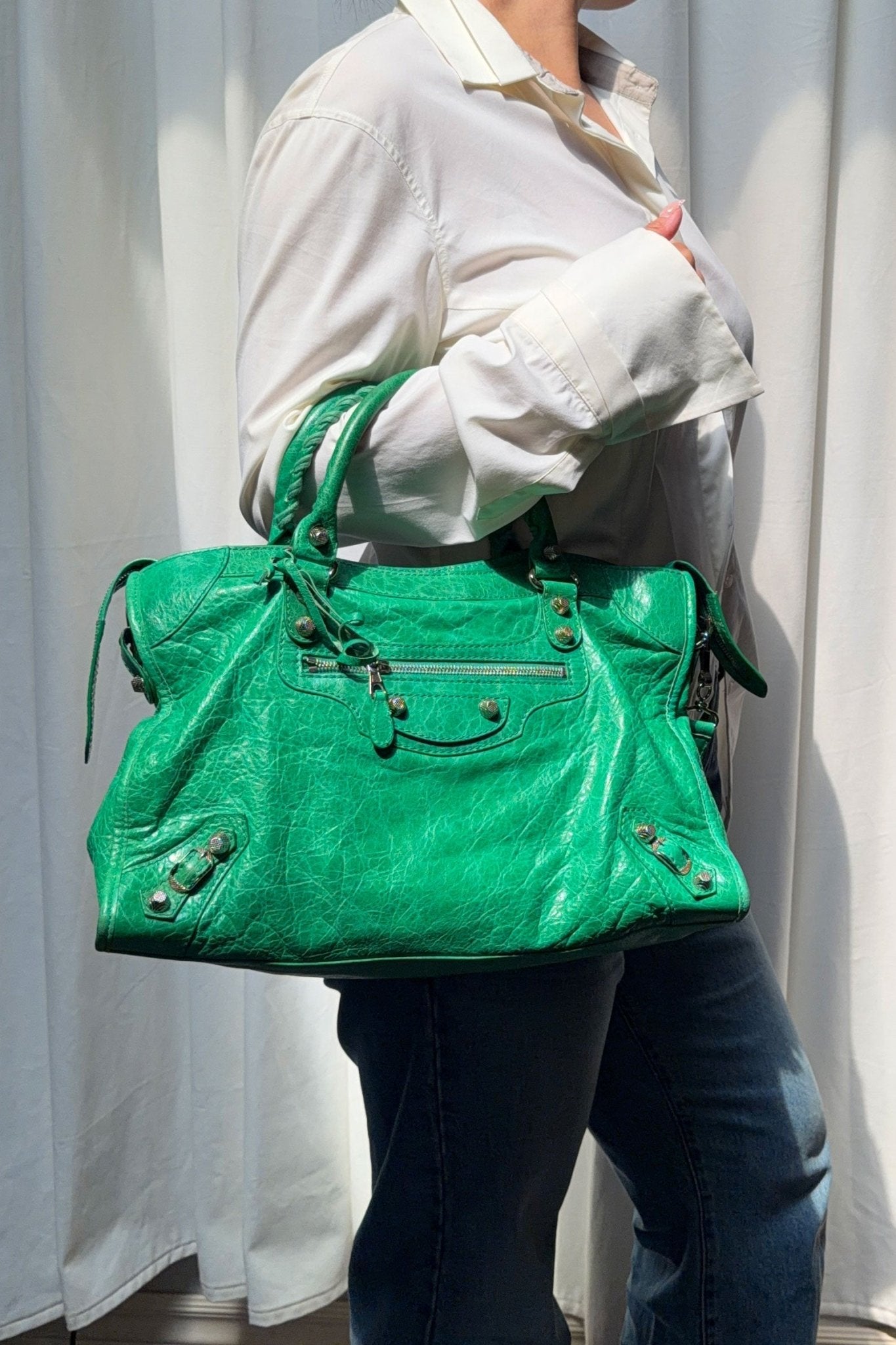 2012 Balenciaga Vert Poker City Bag Giant 12 Silver Hardware - Jade Vintage