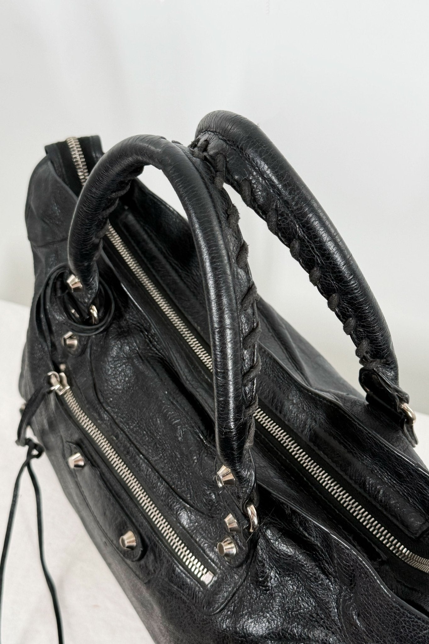 2018 Balenciaga City Bag Black G12 Silver Studs - Jade Vintage