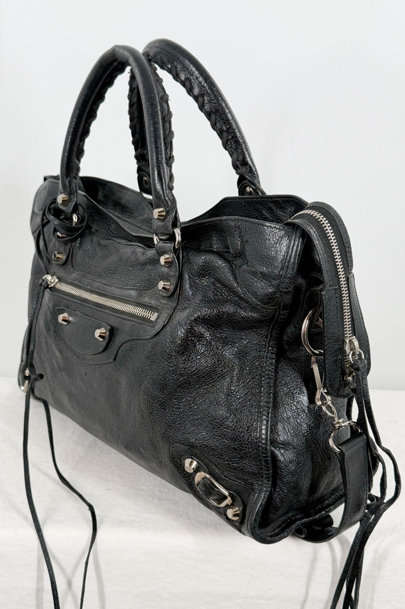 2018 Balenciaga City Bag Black G12 Silver Studs - Jade Vintage