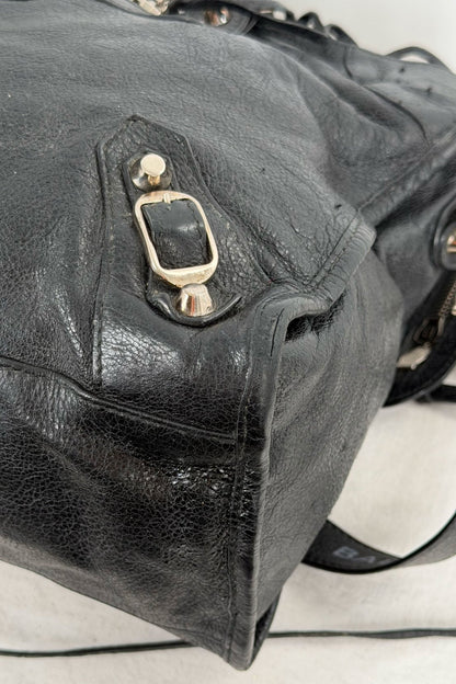 2018 Balenciaga City Bag Black G12 Silver Studs - Jade Vintage