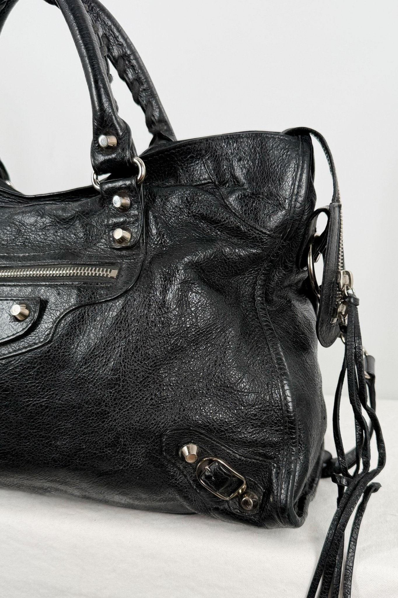 2018 Balenciaga City Bag Black G12 Silver Studs - Jade Vintage