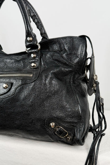 2018 Balenciaga City Bag Black G12 Silver Studs - Jade Vintage