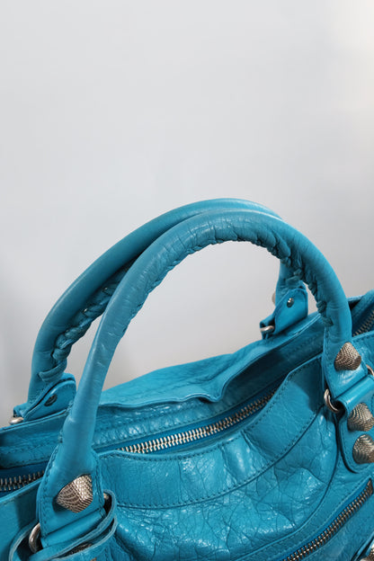 S/S 2011 Balenciaga Bleu Paon Medium City Bag Giant 21 Silver Hardware