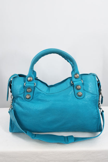 S/S 2011 Balenciaga Bleu Paon Medium City Bag Giant 21 Silver Hardware