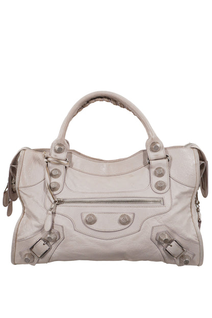 2010-2012 Balenciaga White Medium City Bag Giant 21 Silver Studs