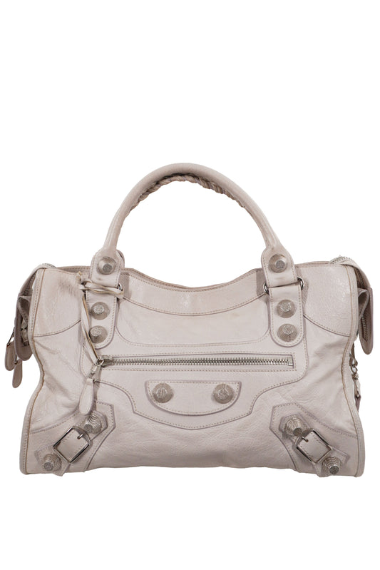 2010-2012 Balenciaga White Medium City Bag Giant 21 Silver Studs