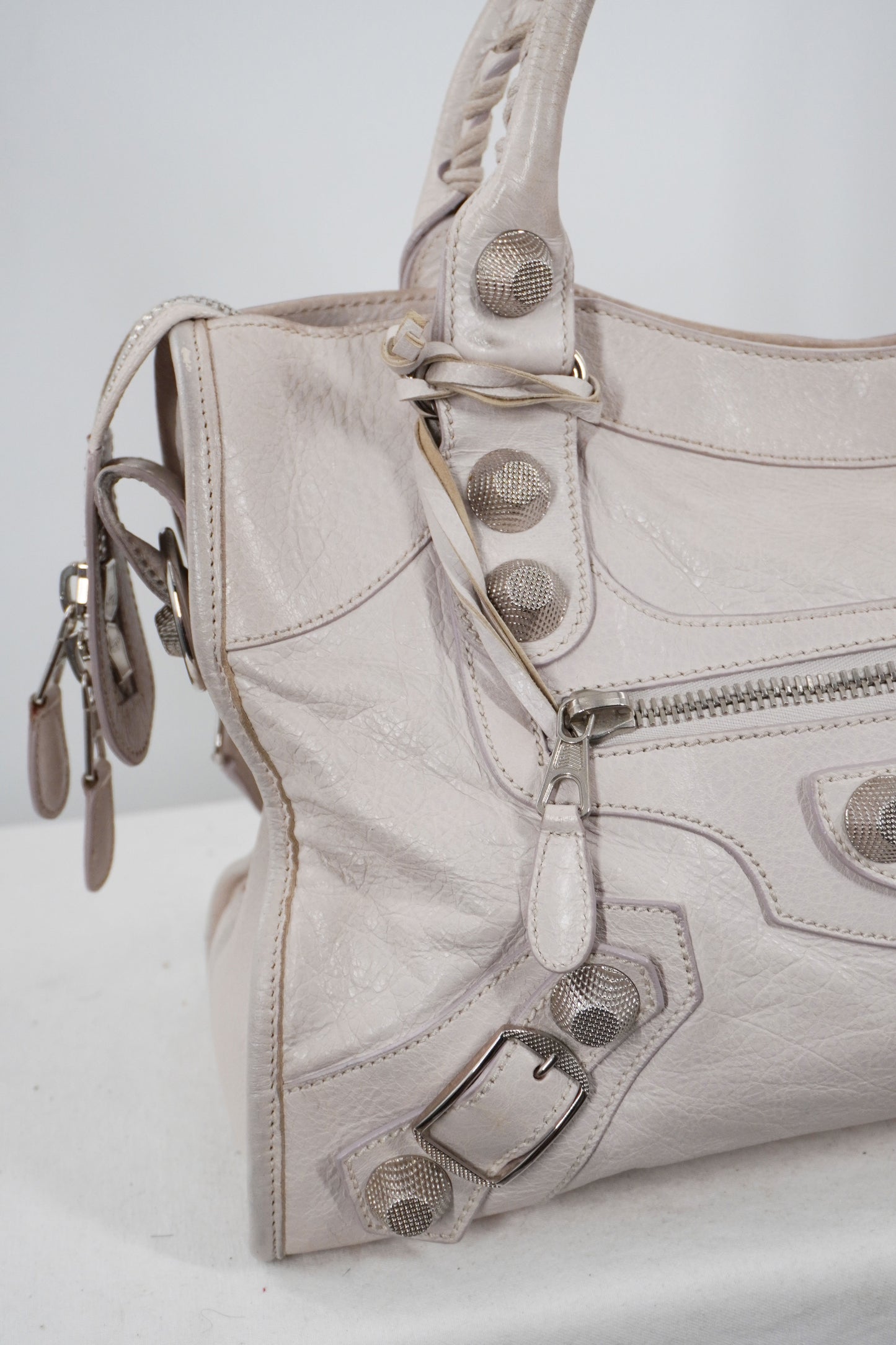 2010-2012 Balenciaga White Medium City Bag Giant 21 Silver Studs