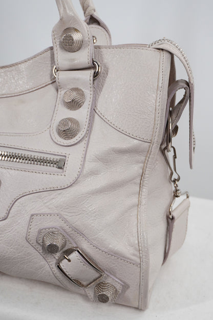 2010-2012 Balenciaga White Medium City Bag Giant 21 Silver Studs