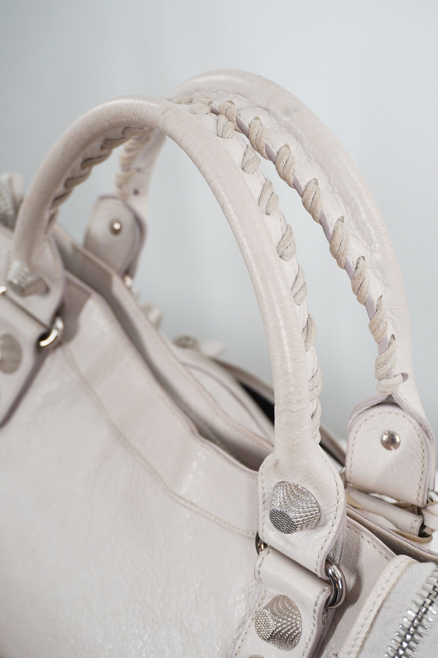 2010-2012 Balenciaga White Medium City Bag Giant 21 Silver Studs
