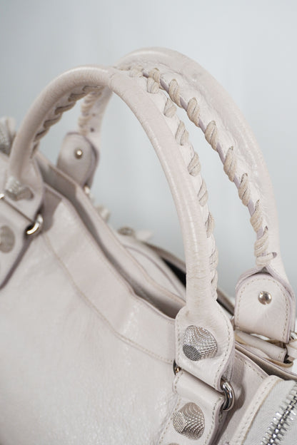 2010-2012 Balenciaga White Medium City Bag Giant 21 Silver Studs