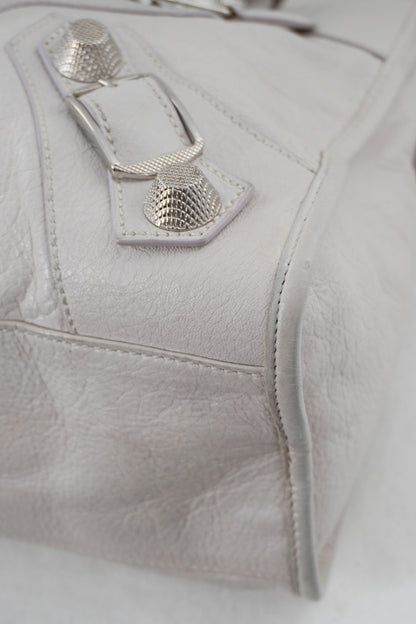 2010-2012 Balenciaga White Medium City Bag Giant 21 Silver Studs