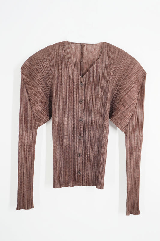Issey Miyake Pleats Please Brown Cardigan Top