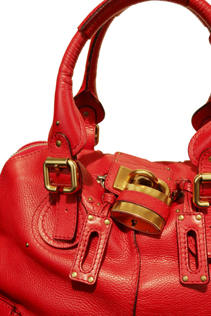 Chloe Red Paddington Dome Tote Shoulder Bag