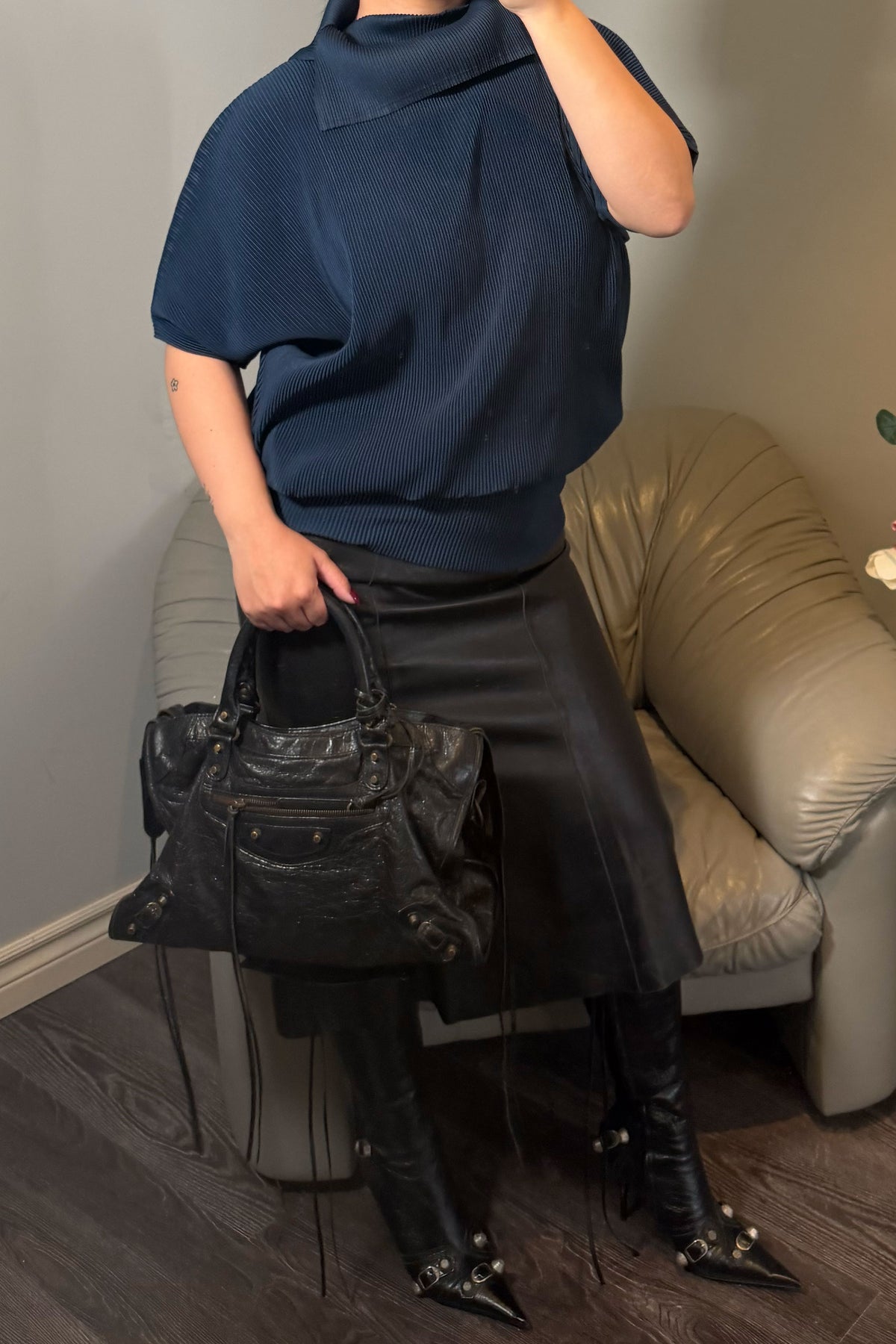 Issey Miyake Pleats Please Navy Shirt Dress