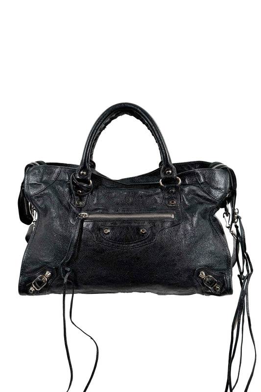 2018 Balenciaga City Bag Black G12 Silver Studs