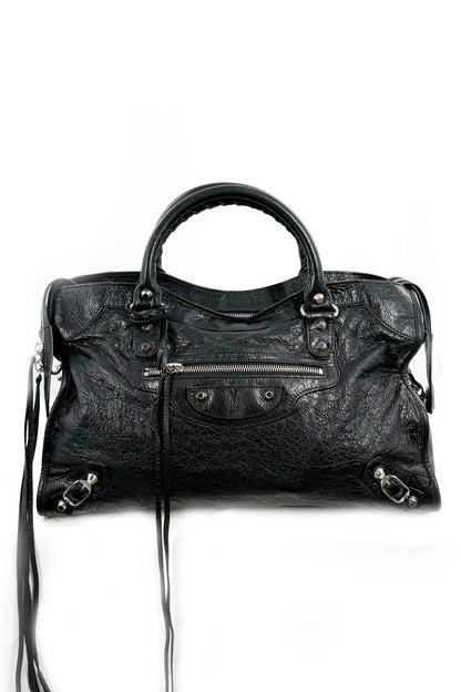 2017 Balenciaga Medium Black City Bag Silver Hardware