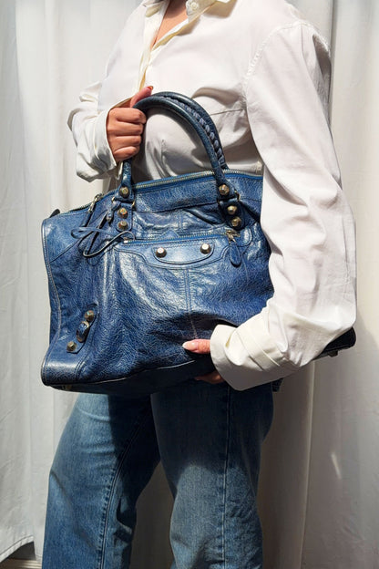 2012 Balenciaga Bleu Cobalt Work Tote Giant 12 Silver Hardware