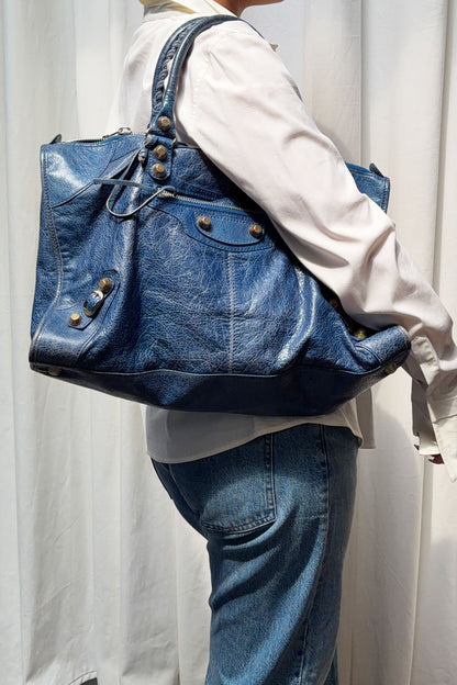 2012 Balenciaga Bleu Cobalt Work Tote Giant 12 Silver Hardware