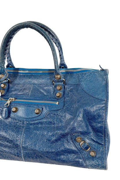 2012 Balenciaga Bleu Cobalt Work Tote Giant 12 Silver Hardware