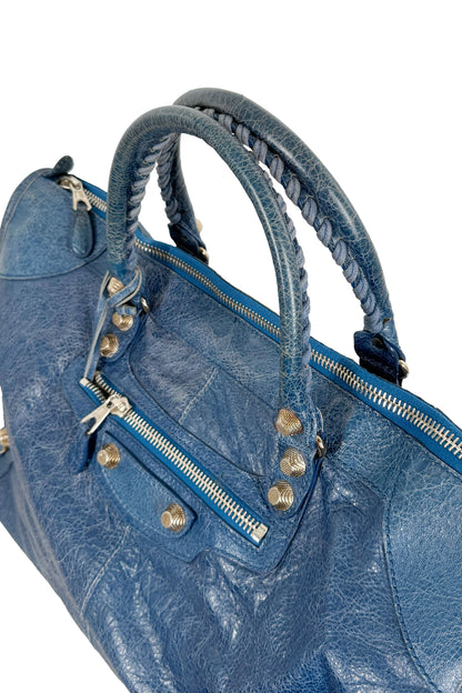 2012 Balenciaga Bleu Cobalt Work Tote Giant 12 Silver Hardware