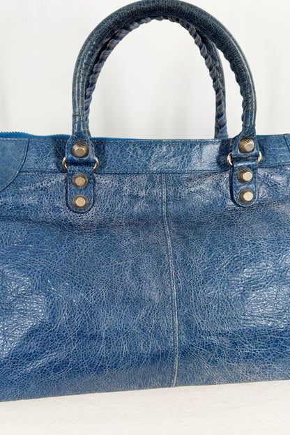 2012 Balenciaga Bleu Cobalt Work Tote Giant 12 Silver Hardware