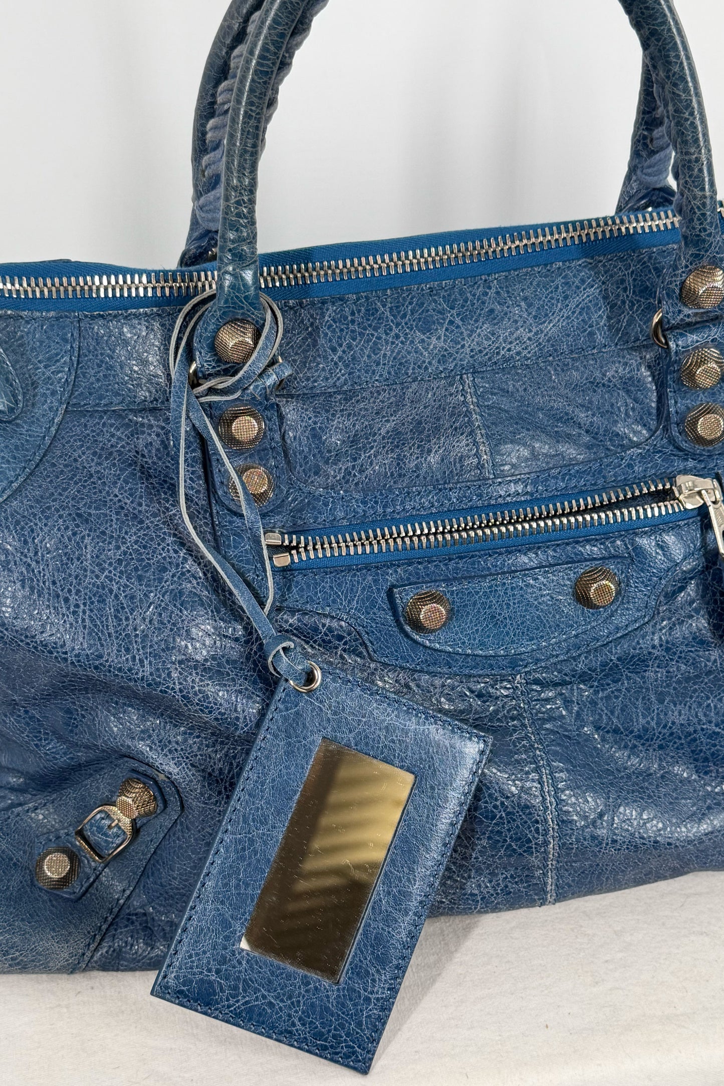 2012 Balenciaga Bleu Cobalt Work Tote Giant 12 Silver Hardware